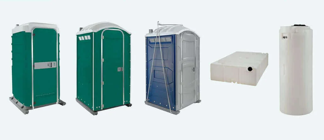 The Gotta Go Potties lineup of standard, deluxe, and ADA portable restroom units and water tanks
